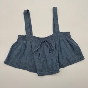 American Eagle Embroidered Smocked Cropped Jean Tank Top NWT Medium